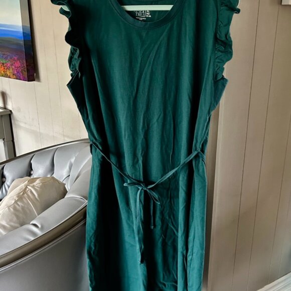 BNWT Teal Flutter Sleeve Belted Midi Dress Sz XL from Time & Tru - Picture 2 of 4